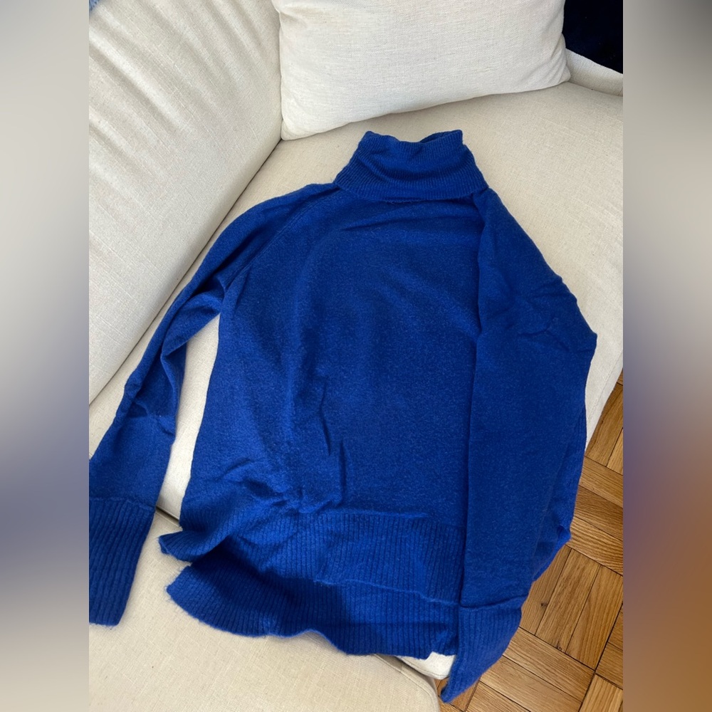 J.Crew Side Slit Supersoft Turtleneck Sweater in Royal Blue, Merino Wool Blend